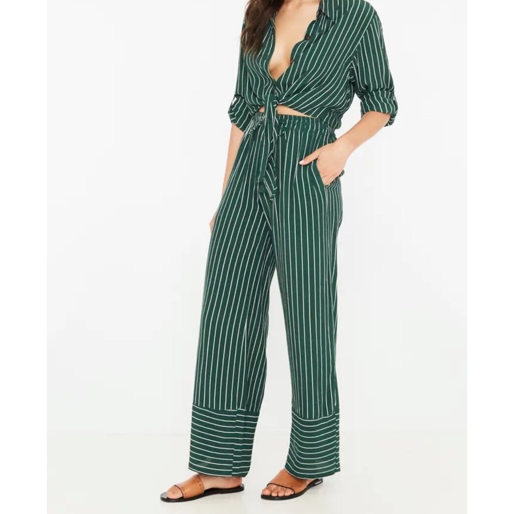 FAITHFULL THE BRAND Havana High Waist Stripe Pants In Emerald